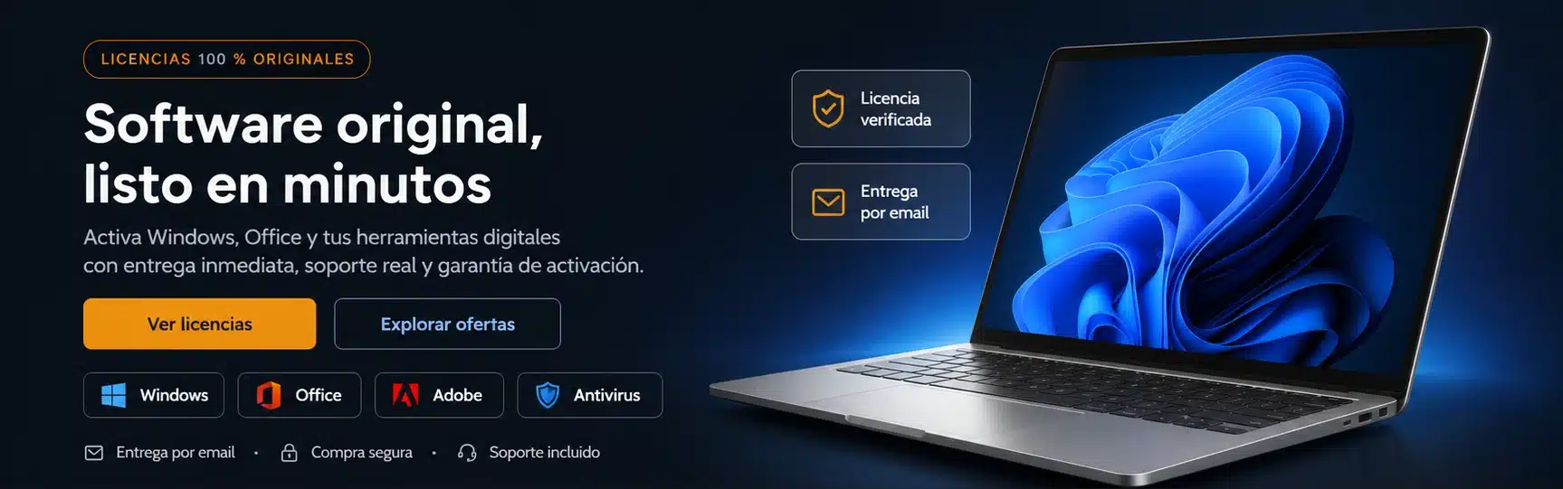 Software original, listo en minutos. Licencias originales para Windows, Office, Adobe y antivirus.